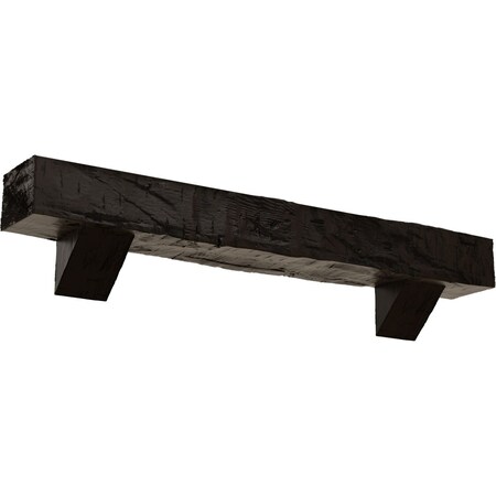 Ekena Millwork Kit w/ Breckinridge Corbels, Premium Walnut, 8"H x 8"D x 60"W Hand Hewn Faux Wood Fireplace ManteL MANUHH08X08X60BKZW